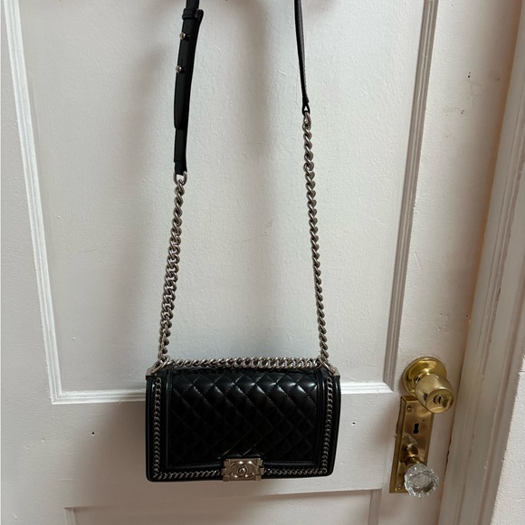 CHANEL Black Quilted Leather Boy Crossbody with Silver Hardware - Picture 10 of 11